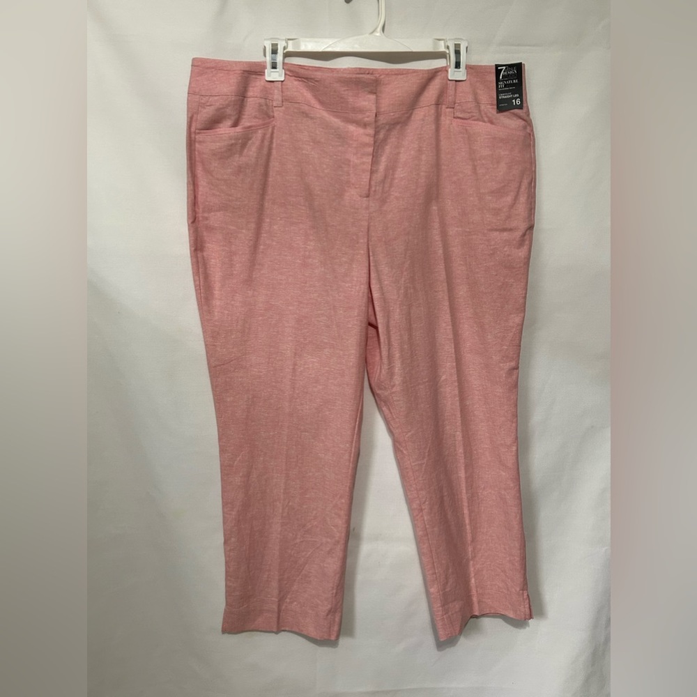 NY & Co 7th Ave Design Studio Capri Pink Linen Blend Crop Straight Pants Sz 16